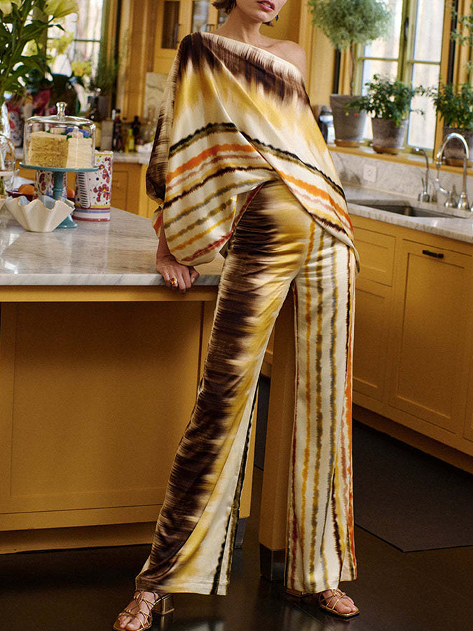Printed Shirt and Pants Two Piece Set