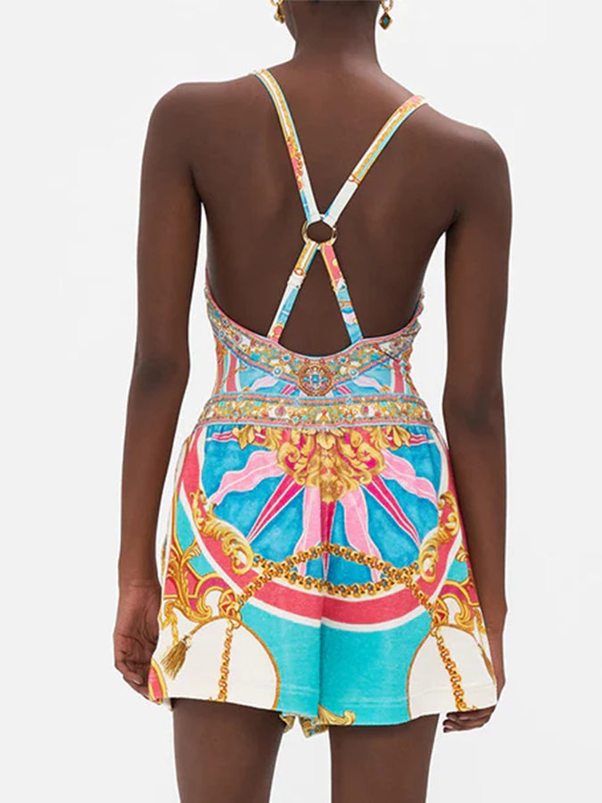 Printed One Piece Swimsuit and Shorts Swimwear