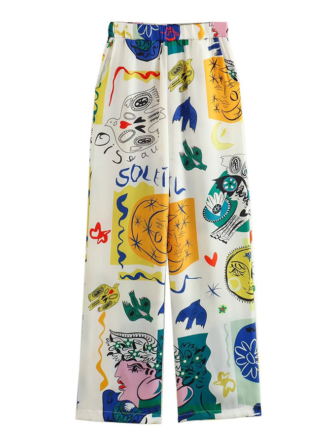 Graphic Printed White Shirt and Pants Set