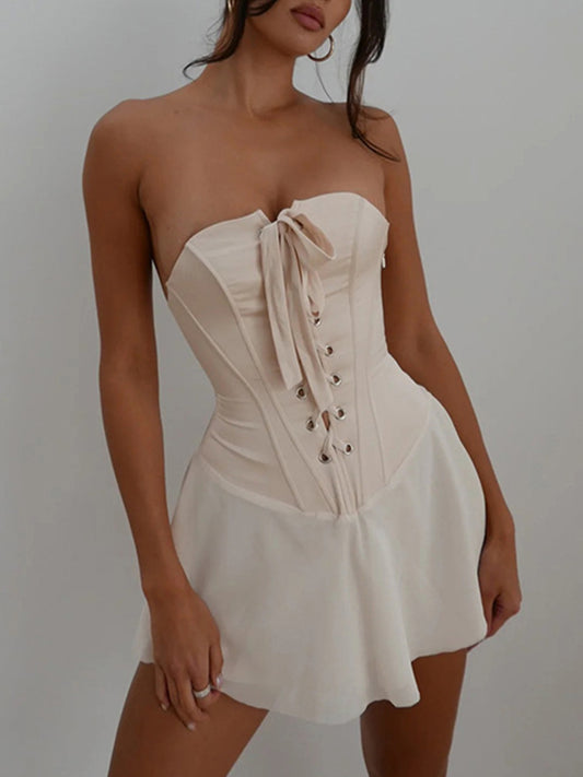 Off Shoulder Lace-up Croset Mini Dress