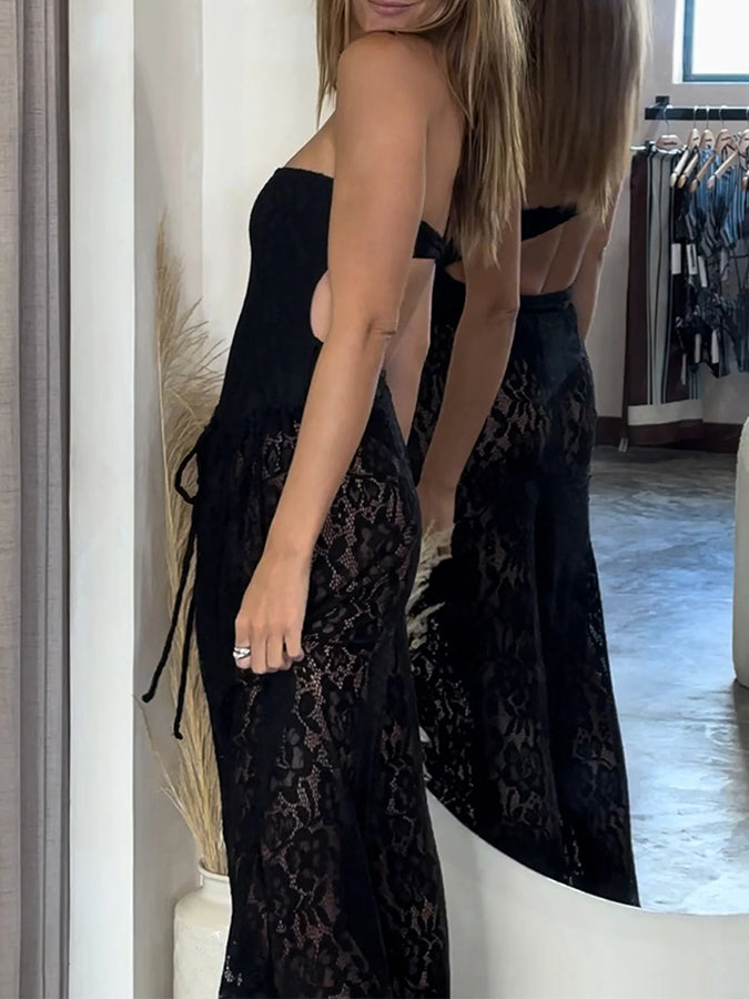 Black One Piece Swimsuit and Lace Pants