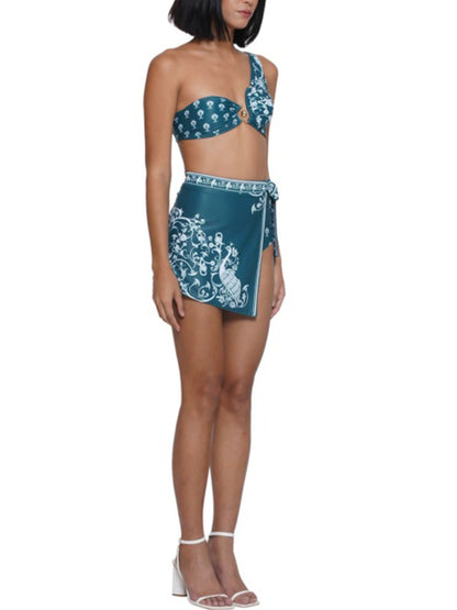 Printed One Shoulder Bikini and Mini Skirt