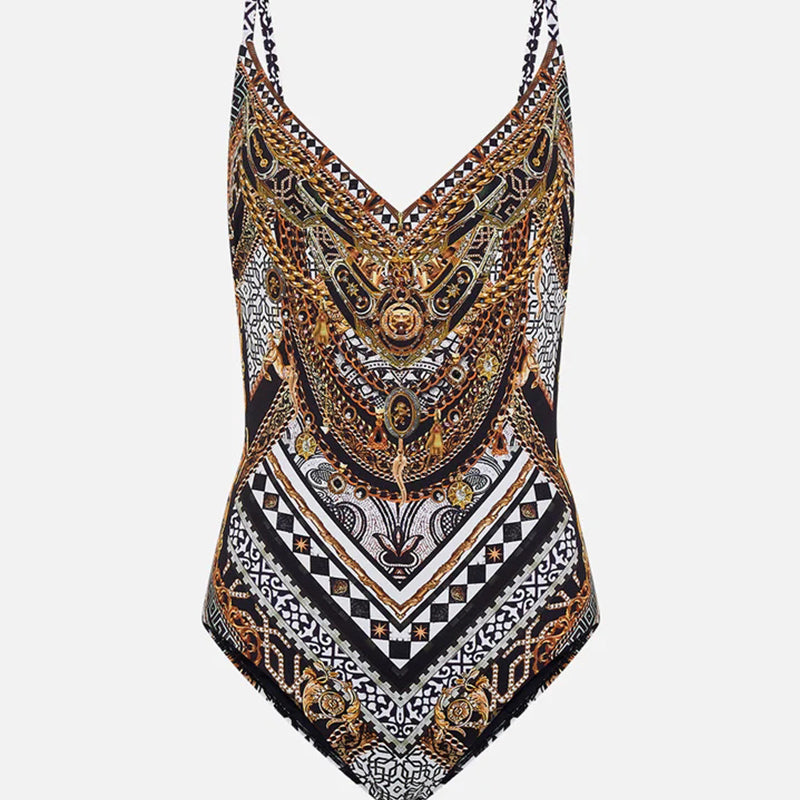 Printed Halter Swimsuit and Skirt