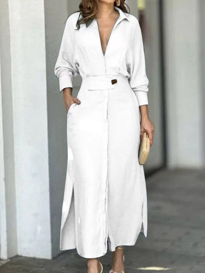 Long Sleeves Buttoned Shirt Maxi Dress