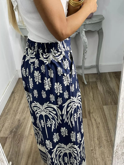 Elastic Waist Printed Wide-leg Pants