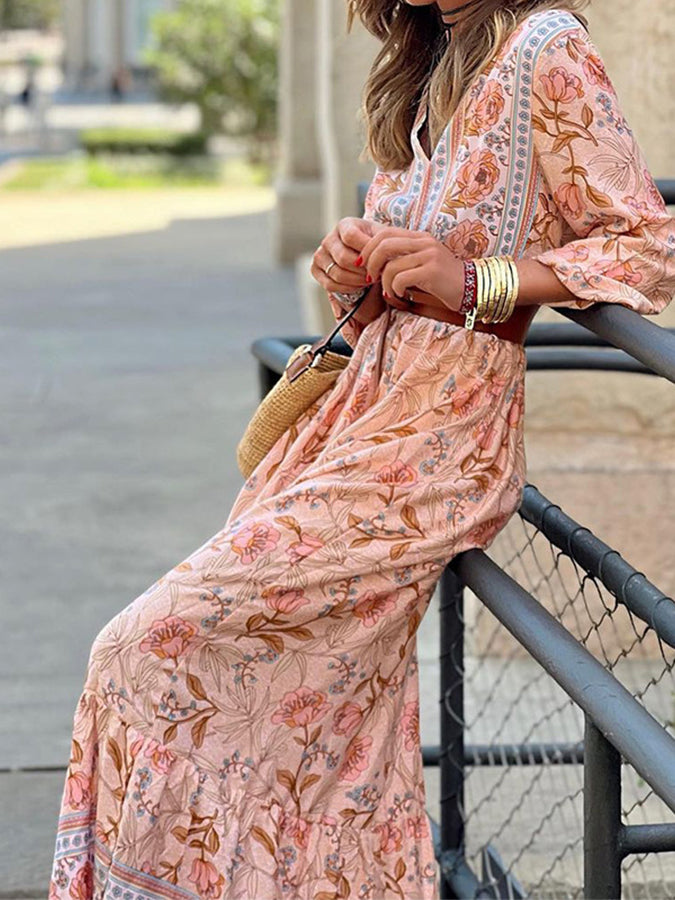 Long Sleeves Printed Maxi Dress