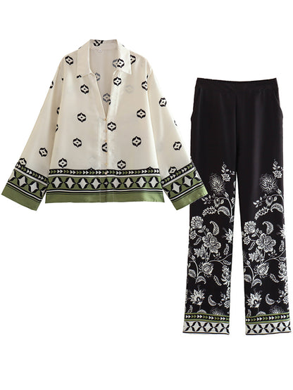 Color Block Green Shirt and Pants Set