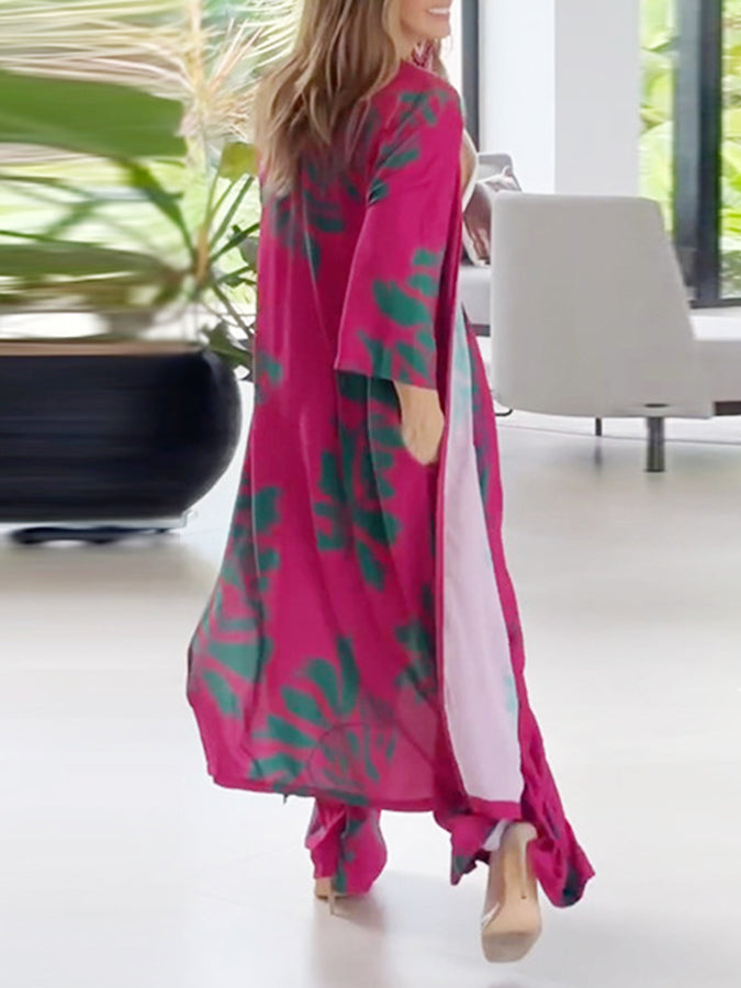 Long Sleeves Printed Cardigan and Pants Sets