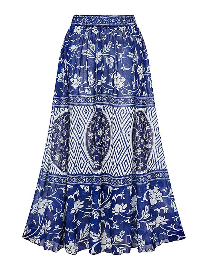 Asymmetrical Ruffle Printed One Piece Swimsuit and Skirt