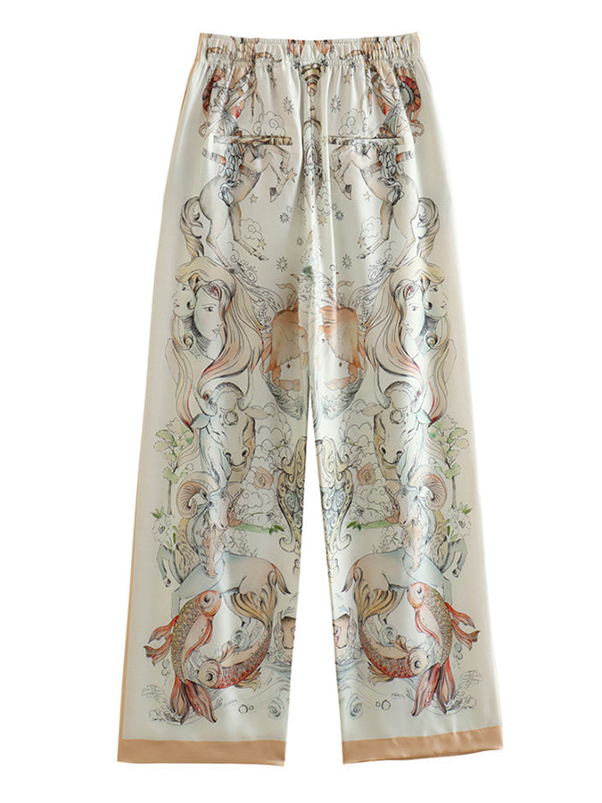 Satin Printed Long Sleeves Shirt and Pants Set