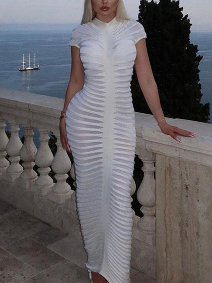 Short Sleeves Slim Knitted Maxi Dress