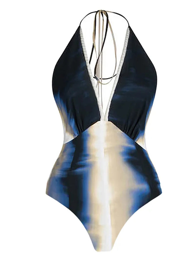Tie Dye Gradient Printed One Piece Swimsuit and Skirt
