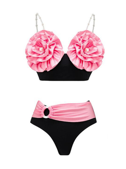 3d Pink Pearl Flower Swimsuit and Skirt