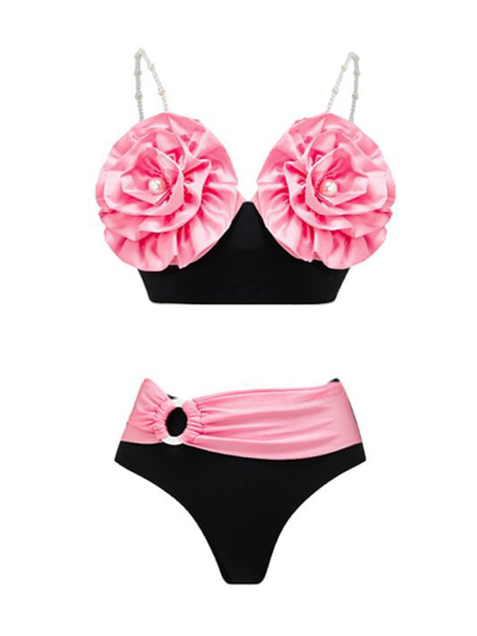 3d Pink Pearl Flower Swimsuit and Skirt