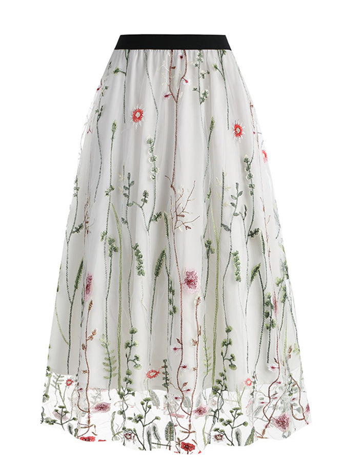 Mesh Embroidered Skirt