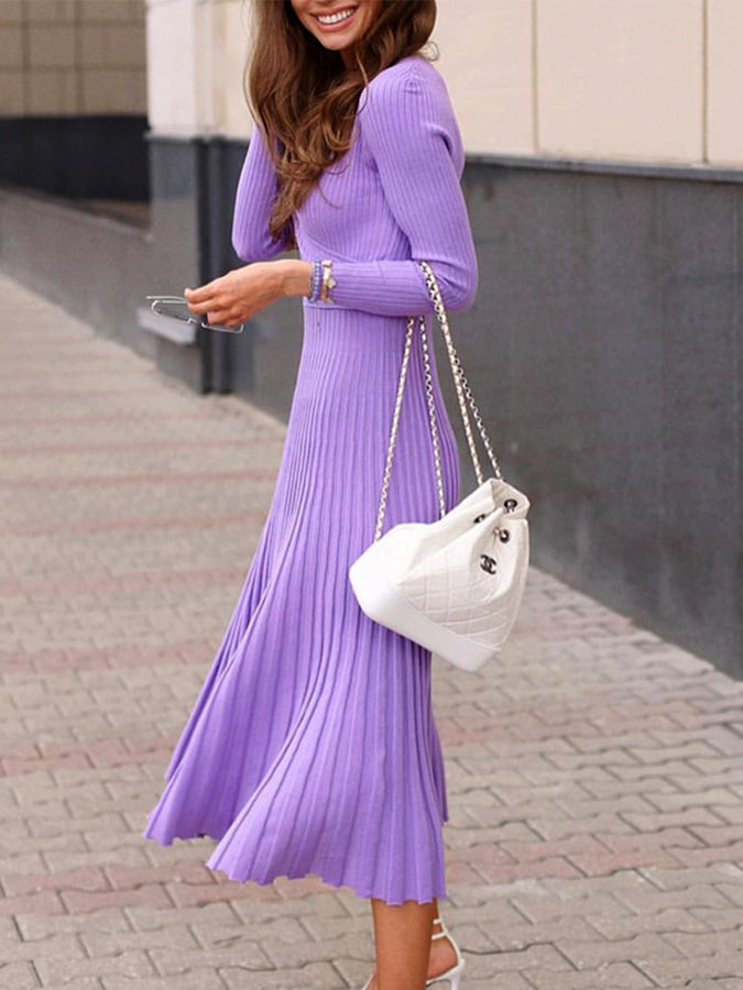 Knitted Long Sleeves V Neck Maxi Dress