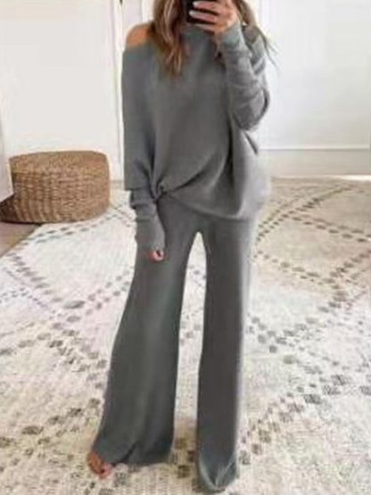 Knitted Long Sleeves Top and Pants Two Pieces Sets
