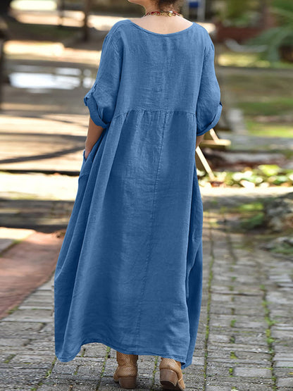 Round Neck 3/4 Sleeves Maxi Dress