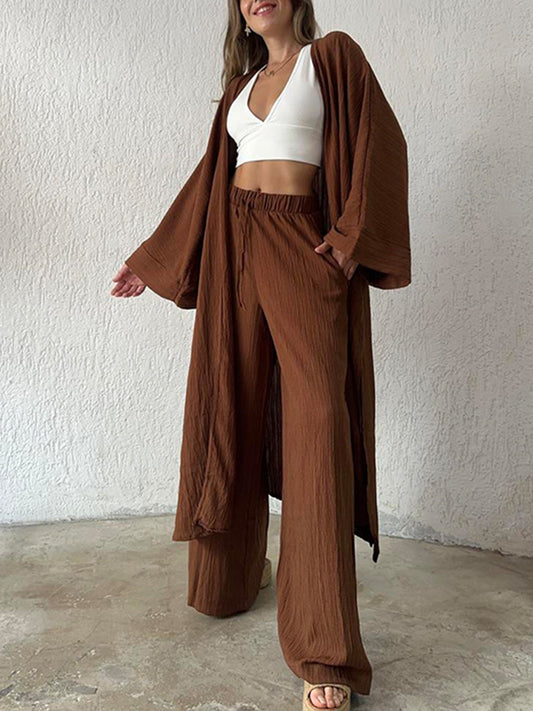 Long Sleeved Cardigan and Wide Leg Pants Sets