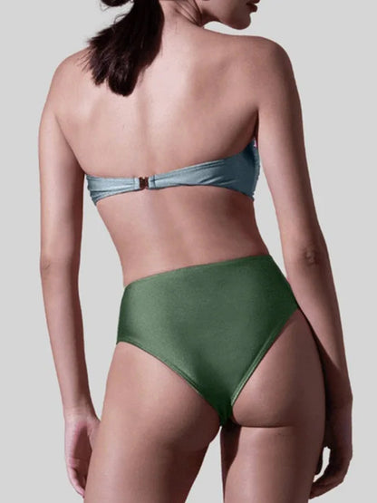 Sling Color Block Cutout High Waist Bikini Swimsuit and Skirt