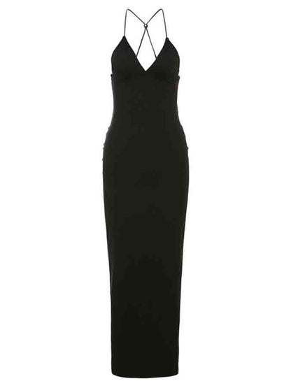 Backless Halter Printed Slim Maxi Dress