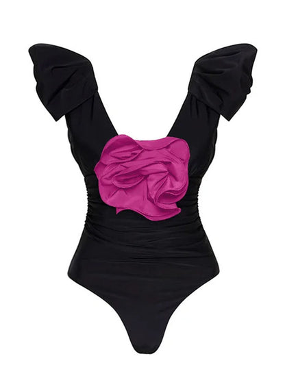 3d Flower One Shoulder Bikini Swimsuit and Skirt