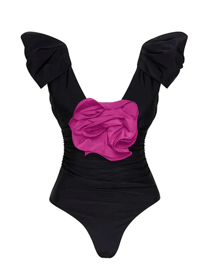3d Flower One Shoulder Bikini Swimsuit and Skirt