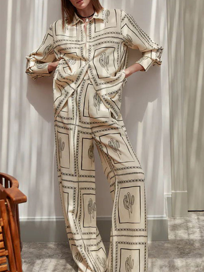 Long Sleeves Printed Shirt and Pants Sets