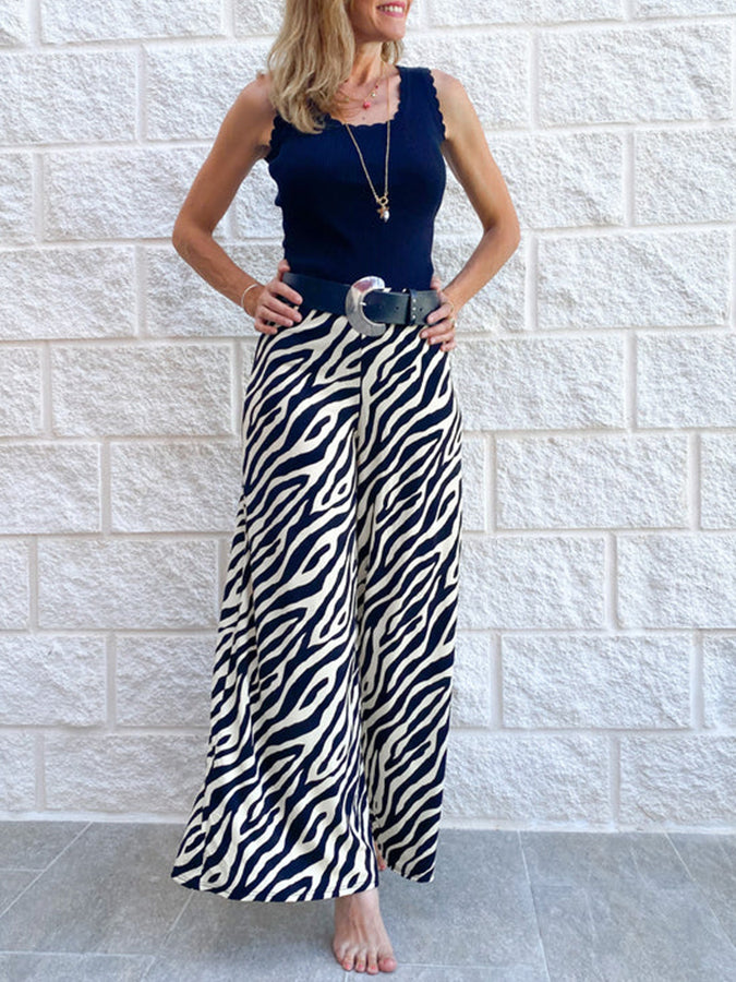 Black Geometric Printed Wide Leg Pants