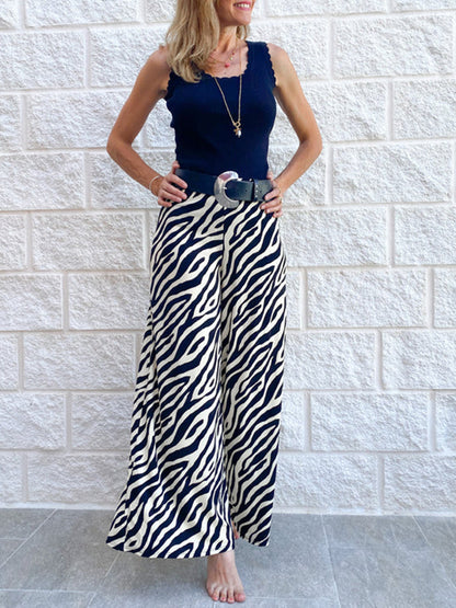 Black Geometric Printed Wide Leg Pants