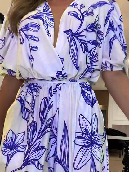 V Neck Printed Maxi Dress