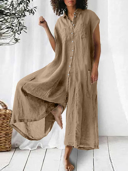Short Sleeves Wide-leg Pants Jumpsuits