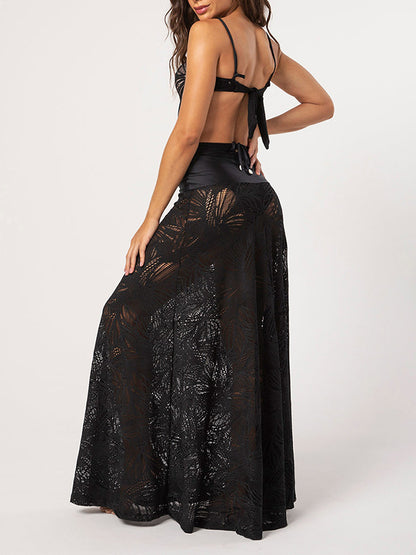 Lace Cut-out One Piece Swimsuit and Skirt