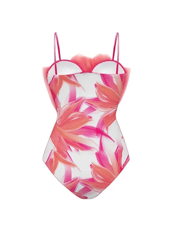 Sling 3d Flower Printed One Piece Swimsuit and Skirt