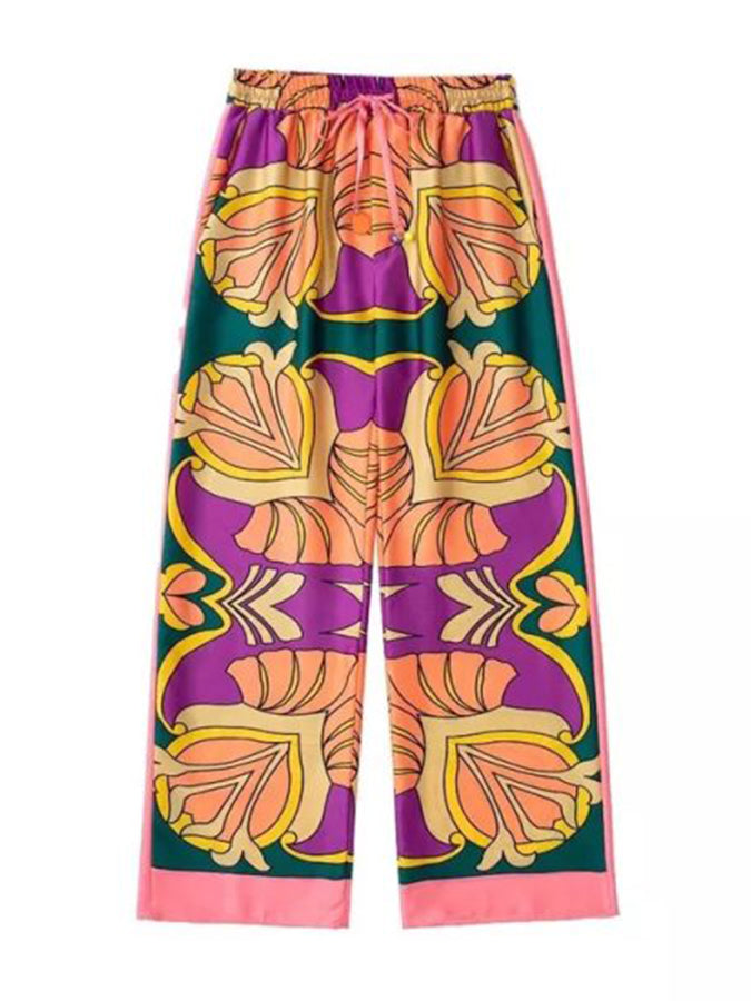 Printed Long Sleeves Blouses and Pants Sets