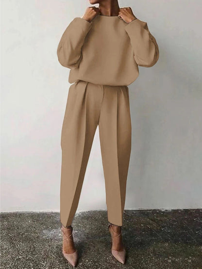 Long Sleeves Round Neck Top and Pants Sets