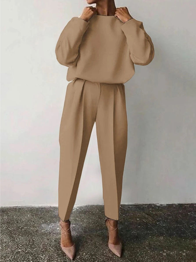 Long Sleeves Round Neck Top and Pants Sets