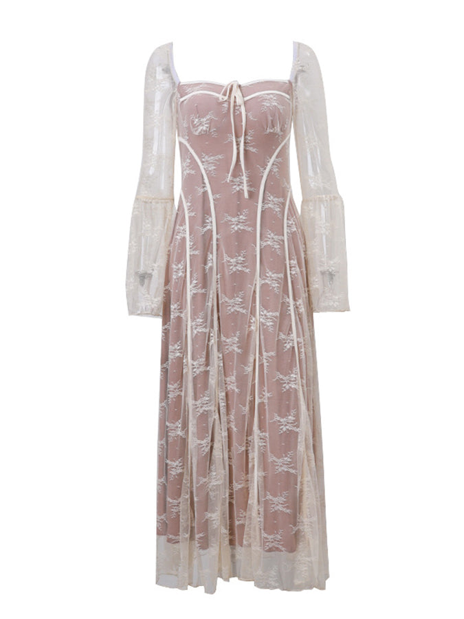 Lace Long Sleeves Croset Maxi Dress