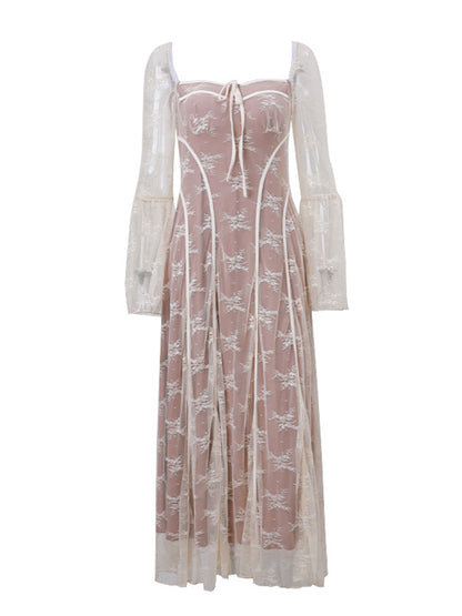 Lace Long Sleeves Croset Maxi Dress