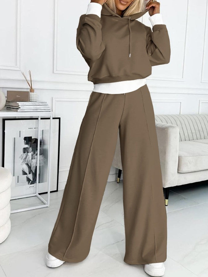 Paneled Two Pieces Hoodie and Pants Set