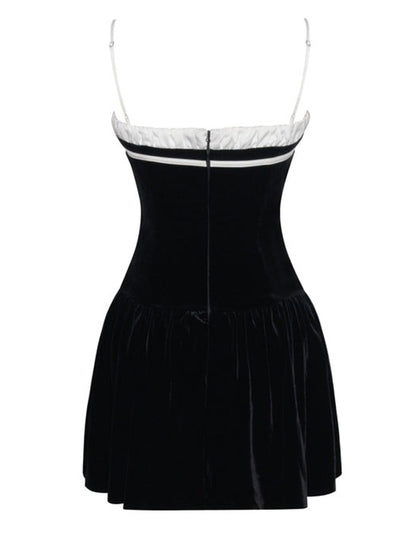 Black and White Velvet a Line Corset Mini Dress