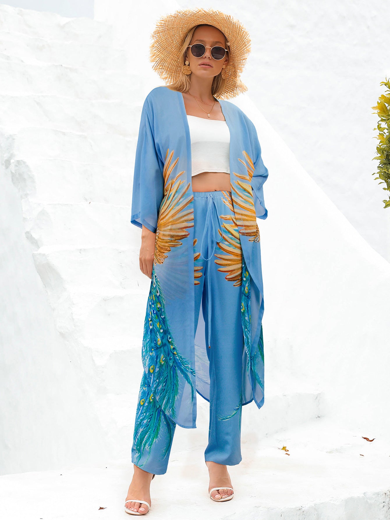 Holiday Printed Kimono and Pants Sets