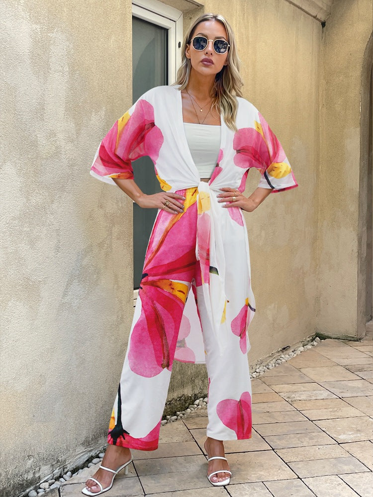 Holiday Printed Kimono and Pants Sets