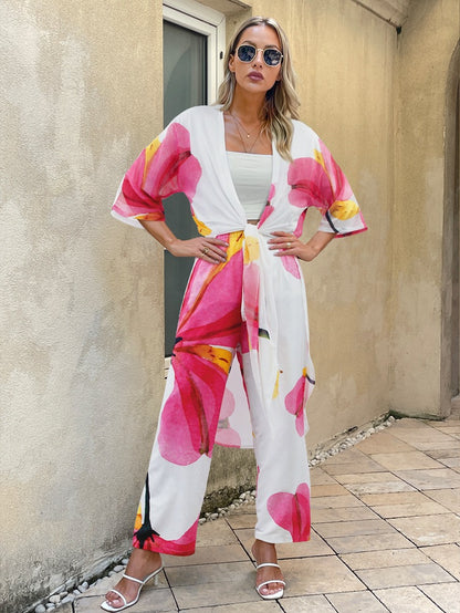 Holiday Printed Kimono and Pants Sets
