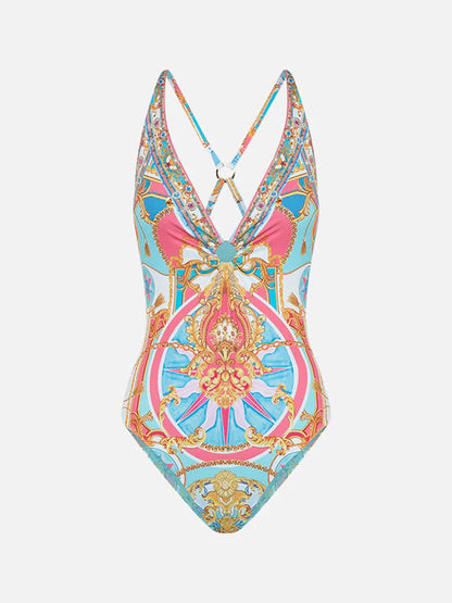 Printed One Piece Swimsuit and Shorts Swimwear