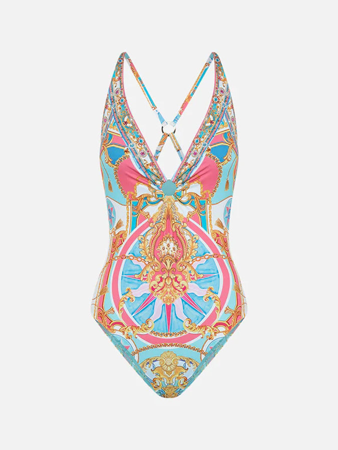 Printed One Piece Swimsuit and Shorts Swimwear