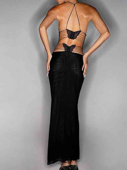 Backless Halter Printed Slim Maxi Dress
