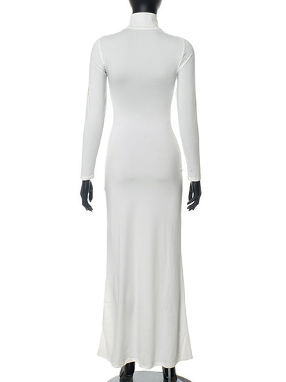 Long Sleeves Printed Slim Maxi Dress
