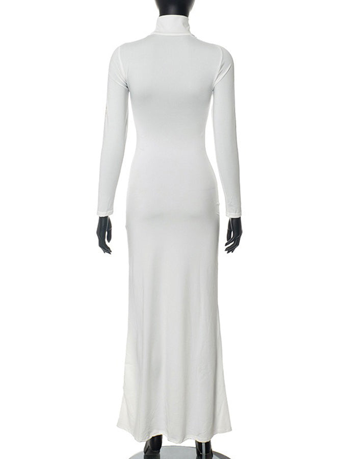 Long Sleeves Printed Slim Maxi Dress