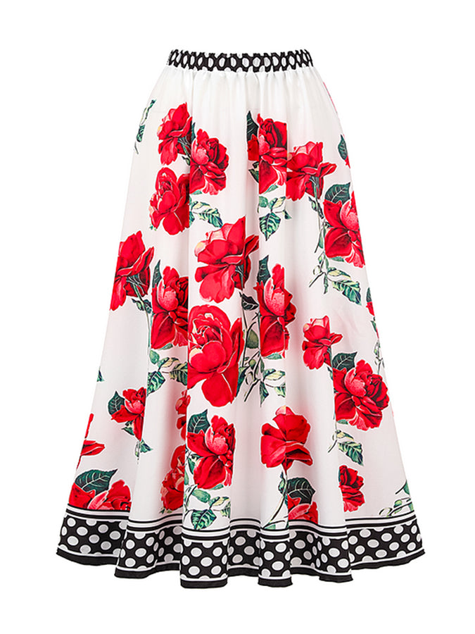 Rose Printed One Piece Swimsuit and Skirt